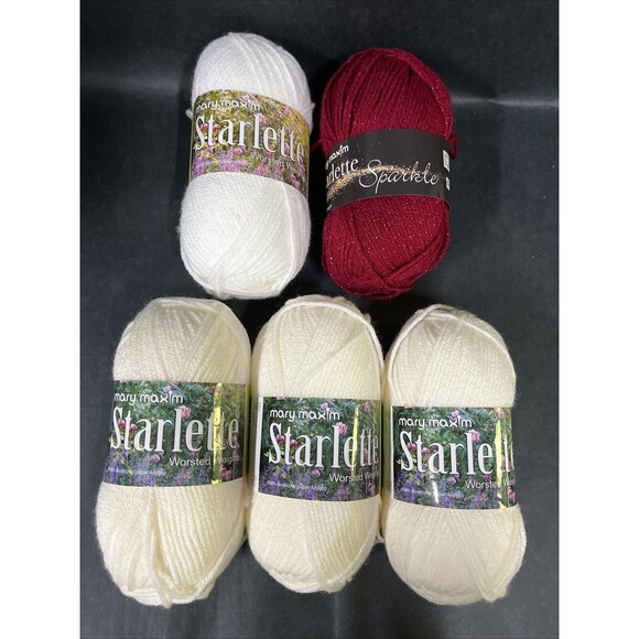 5 Mary Maxim STARLETTE Skein Worsted Yarn 106 Natural, 284 White, 127Ruby 3.5 oz - Picture 1 of 11